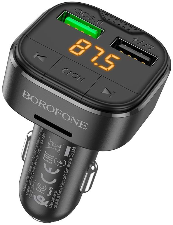 FM модулятор BOROFONE BC43 Flash QC3.0 car BT 18W Black (6974443387223)